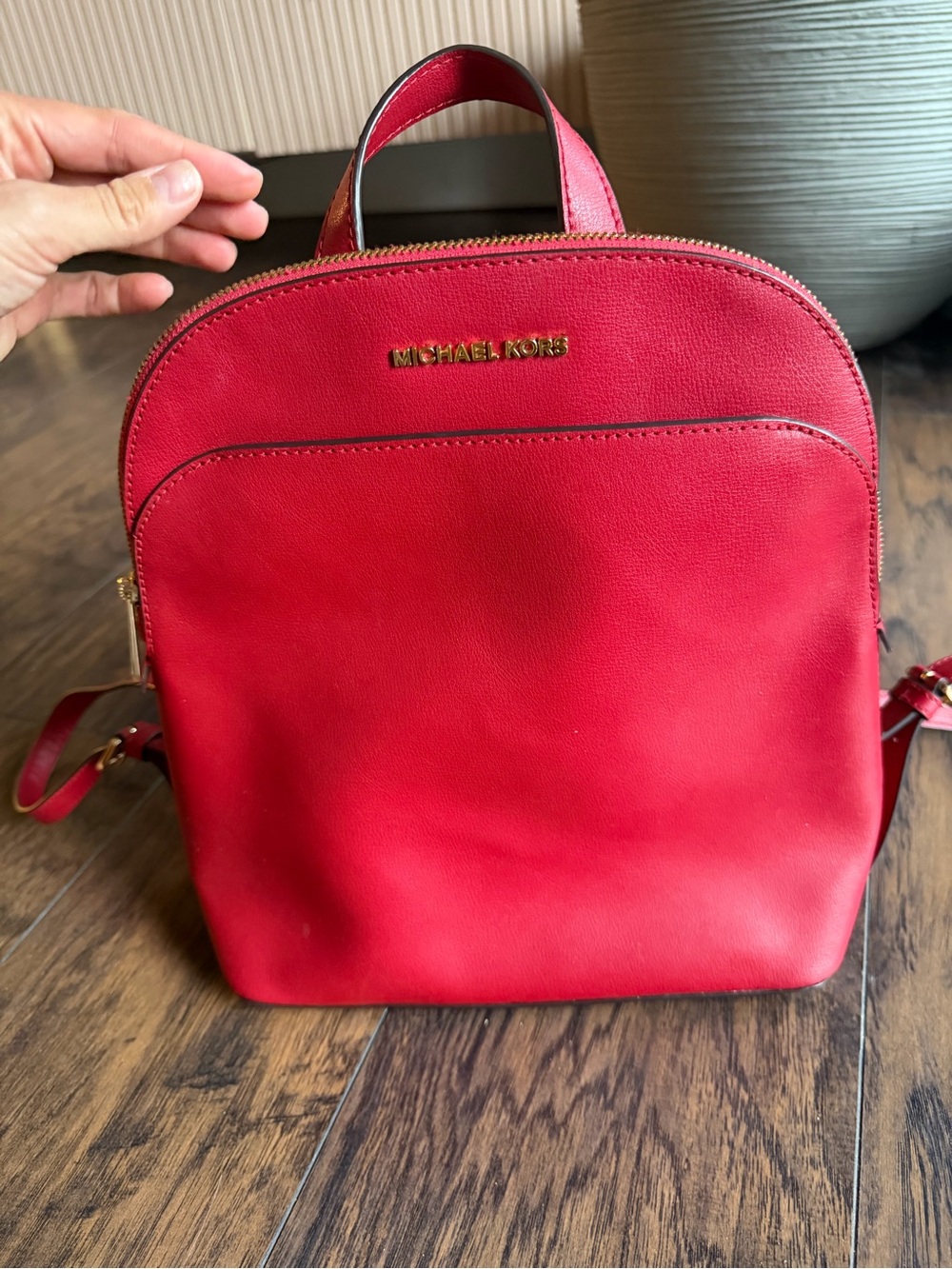 Michael Kors Emmy Large Preppy Summer Leather Dome Backpack Scarlet Red Like New
